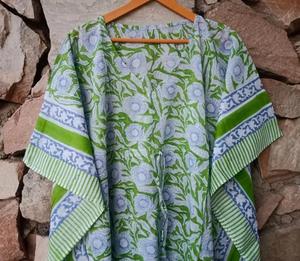 Caftan en coton pour femmes robe Maxi d'été confortable avec impression de bloc de main couverture de plage vêtements de nuit pour vêtements décontractés en Inde - Product Image 2