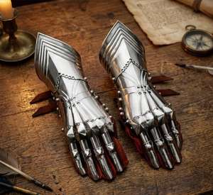 Medieval Knight Gauntlets Silver Plated Steel <b>Gothic</b> Armor <b>Gloves</b> Articulated Full Hand - Product Image 4