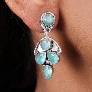 Wholesale Multi Color Gemstone Drop Earrings | Antique Silver Plated Ethnic Dangle Earrings Women | Trendy Flower Shape Party - Product Image 2