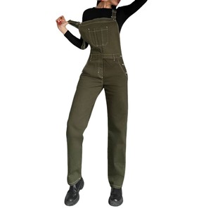 Bangladesh vêtements femmes polyvalent kaki combinaisons sans manches bretelles épaule poitrine poche solide Denim salopette pantalon pantalon - Product Image 5