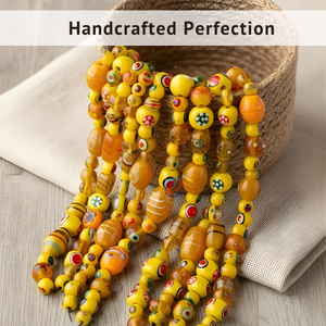 EXCEL EXPORTS Perles en verre jaune artisanales, 8 pouces de long |   Taille des perles 1618 mm |   Fournitures de bricolage décoratives - Product Image 2