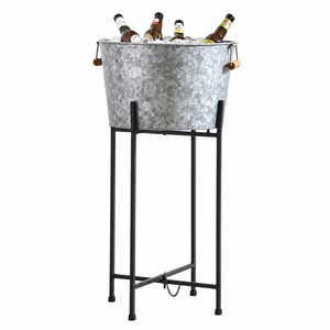 Vintage Galvanized Beverage Tub with Stand Antique Copper Ice Bucket for Parties Wholesale <b>Freestanding</b> Metal Wine Cooler Tub - Product Image 2