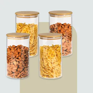 Contenants de stockage alimentaire en verre avec couvercles en bambou, ensemble de boîtes de cuisine cylindriques - Product Image 2