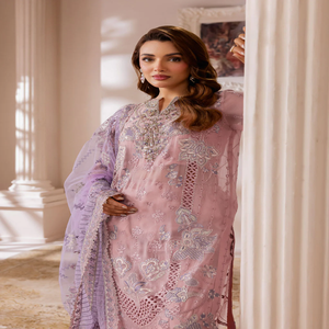 Robe pakistanaise élégante en mousseline brodée, Salwar Kameez pour femme, coupe ample, longueur ras du sol, tenue de mariage, couleur violette - Product Image 4