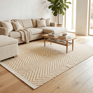 <b>Rustic</b> Striped Cotton Area <b>Rug</b> Rectangle Flat Weave Low Pile Reversible Scandinavian Style Living Room <b>Rug</b> With Fringe Floor <b>Rug</b> - Product Image 4
