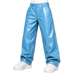 wide-leg PU leather pants for men loose fit street style drawstring waist breathable eco-friendly <b>extra</b>-<b>large</b> fashionable pants - Product Image 5