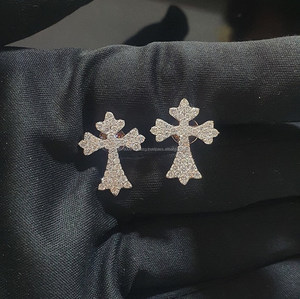 Korean Style Crystal Cross <b>Stud</b> Lab Grown Earrings Elegant Fashion Jewelry For Women Daily And Party Wear - Product Image 1