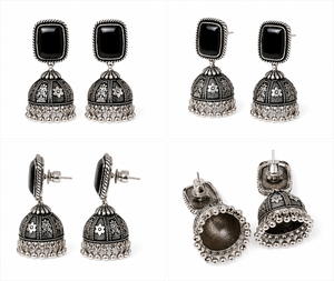 Wholesale Brass Oxidized <b>Silver</b> Black Onyx Jhumka <b>Earrings</b> for Women | Handmade Indian Ethnic Boho <b>Dangle</b> Drop Party <b>Earrings</b> - Product Image 6