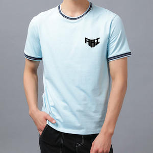 T-shirt Homme Ample Personnalisé à Manches Courtes en Coton Doux Col Rond Streetwear Col Côtelé Contrastant Fournisseur OEM ODM Marque Privée - Product Image 1