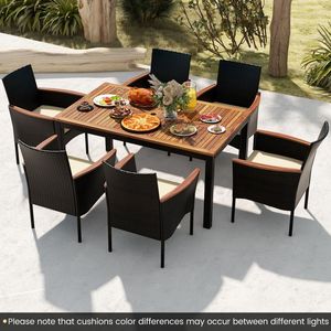 Set da Pranzo da Esterno in Rattan a 7 Pezzi con Sedie Impilabili e Foro per Ombrellone per Giardino - Product Image 2