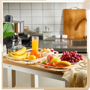 Ensemble de plateaux de service ronds en bambou naturel tissé à la main | Panier de présentation d'aliments tissé écologique pour la cuisine, le restaurant et la décoration rustique - Product Image 3