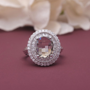 Bague de fiançailles ovale à double halo en diamant de laboratoire certifié IGI, en argent sterling 925 massif, bague de luxe - Product Image 1