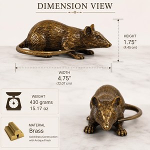 SHUBHAM - Figura de Ratón de Latón Antiguo, Estatua de Rata de Latón Sólido Hecha a Mano, Adorno Decorativo de Animales para Decoración del Hogar y la Oficina - Product Image 2