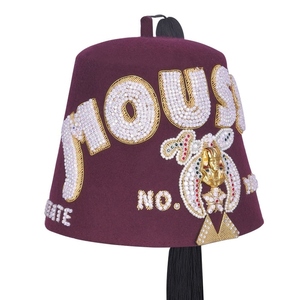 Gorro Fez de Lana Borgoña Shriners con Letras de Diamantes de Imitación Brillantes de Cinco Filas, Calidad Premium - Product Image 2