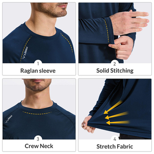 Men's Long Sleeve Rash Guard Navy Solid Color Plus Size Sun Protection Wear Outdoor Fitness Wear Rash Guard For Men's - Product Image 4