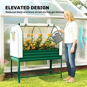 Fioriera Rialzata in Metallo Zincato con Copertura a Serra, Dotata di Rivestimento Interno e Ripiano Inferiore per la Cura del Giardino - Product Image 6