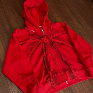 Sudadera con capucha de algodón pesado con cremallera y borde sin rematar, panel web 3D personalizado, de gran venta - Product Image 5