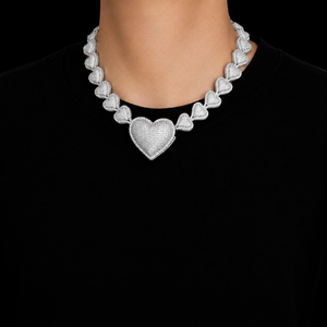 Customizable Full Iced Moissanite Diamond Big Heart <b>Choker</b> Chain Bling Bling Women Gift Party Necklace Hot Selling Jewelry - Product Image 5