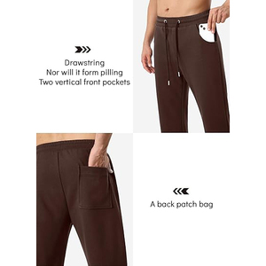 New <b>Brown</b> Cotton Sweatpants Elastic Waist Drawstring Side Pockets Casual Jogging Pants Autumn Midweight Knitted - Product Image 2