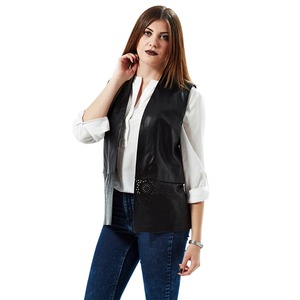 Chaleco de Cuero para Mujer, Ajuste Ceñido, Diseño Personalizado, Color Negro, Cuero Genuino, Prenda de Moda - Product Image 1