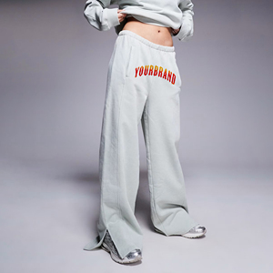 Wholesale Winter Streetwear <b>Fleece</b> <b>Jogger</b> Track Pant Baggy Sweat Trouser Oversized Wide Leg with Side Slits Sweatpants <b>Women</b> - Product Image 3