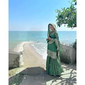 Robe de soirée de travail à broderie lourde Top-Plazzo et Dupatta pour fête - Product Image 2