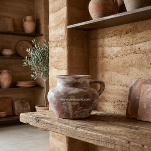 Vase Pichet Rustique Marron et Blanc en Terre Cuite Ensa, Jug en Céramique Faite à la Main, Vase Décoratif avec Poignée pour Table, Vente en Gros - Product Image 5