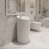Lavabo de salle de bain combiné au design moderne, lavabo ovale à piédestal cylindrique avec montage sur robinet monotrou pour hôtels