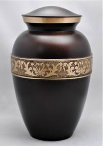 โกศบรรจุอัฐิทองเหลืองทำมือ ขนาด 200 คิวบิกอินเช่ 10.5" x 6.5" ดีไซน์ทันสมัย สีน้ำตาลและสีทอง พร้อมสลักลาย - Product Image 3