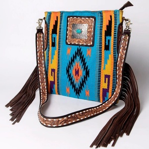 Manta de sillín de grano superior de cuero de lujo de alta calidad, diseño azteca, bandolera occidental, bolso con flecos, borla, bolsos para niñas - Product Image 4