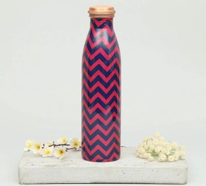Meena Copper Water Bottle Handmade <b>Decorative</b> Pure Copper Drinking Bottle Modern Enamel Print Design Leak-Proof <b>Lid</b> for Outdoor - Product Image 3