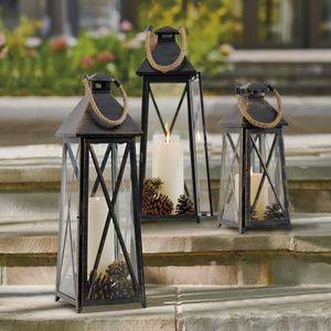 <b>Tall</b> metal candle lantern floor standing design indoor outdoor decor lighting elegant home decorative accent piece - Product Image 3