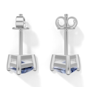 Silver Plated Sterling Silver Trillion Cut <b>Blue</b> <b>Sapphire</b> Stud <b>Earrings</b> Classic Women's Jewelry Heerani Jewels Water Triangle - Product Image 5
