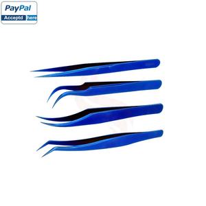 Lot de 5 pinces à cils en acier inoxydable bleu pour extensions de cils, avec plateau de rangement, emballage personnalisé, vente en gros - Product Image 6