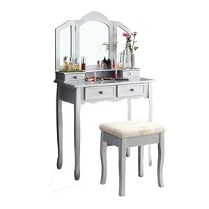 Sanlo Silver Makeup <b>Vanities</b> Set Wooden <b>Vanity</b> <b>Table</b> and <b>Stool</b> - Product Image 5