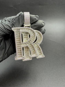 Pendentif personnalisé « RR » serti de diamants Moissanite, collier Hip Hop, bijoux scintillants, cadeau - Product Image 6