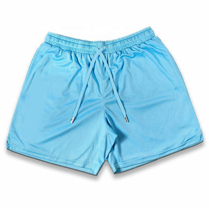 Shorts décontractés pour hommes, bleu clair uni, à séchage rapide, avec cordon de serrage, taille mi-haute, en polyester tricoté - Product Image 1