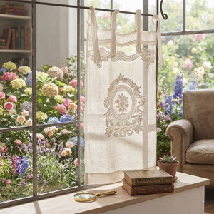 Rideau de fenêtre d'hôtel personnalisé en gros, brodé, moderne, classique, floral, occultant à haute densité, en lin, avec ruban, toutes tailles - Product Image 4