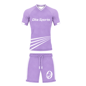 ชุดกางเกงฟุตบอลสีลาเวนเดอร์แบบกำหนดเอง ชุดยูนิฟอร์มทีมกีฬา เสื้อผ้าฝึกซ้อมแขนสั้น ชุดกีฬา เสื้อผ้าสำหรับออกกำลังกาย - Product Image 1