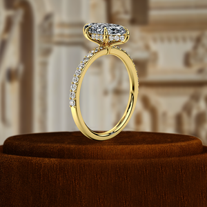 Bague de fiançailles en diamant certifié IGI 1 carat taille marquise avec halo pavé et 6 griffes, en or blanc et jaune 14K, certifiée IGI - Product Image 1