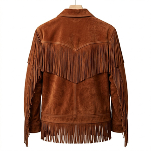 Men <b>Suede</b> Fringe <b>Leather</b> <b>Jacket</b> Turn-down Collar Western Style Casual Autumn Coat - Product Image 2