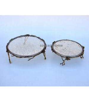 Support à gâteau rond avec plateau miroir doré et pieds à motif floral pour la présentation de desserts de mariage et la mise en scène de tables royales - Product Image 6