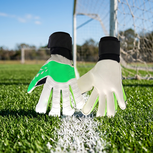 Premium Quality Custom Design White German Embossed Latex Soccer Goalkeeper Gloves with Elastic Strap Negative Cut - Product Image 6