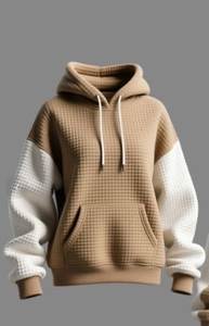 Custom Logo Color <b>Block</b> <b>Waffle</b> Knit 300g Winter Hoodie Pullover Sweatshirt with Hood for Women Casual Streetwear - Product Image 2