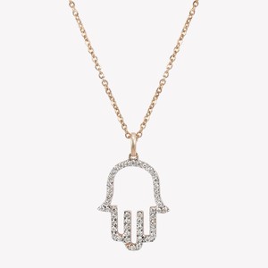 Collier pendentif main Hamza en or massif 14K 18K, diamant de laboratoire taille ronde pavé, 17 pouces réglable, bijou de protection minimaliste - Product Image 1