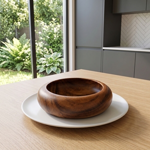 Ensemble d'ustensiles de cuisine en bois de teck massif de qualité alimentaire, bol rond, plat en bois artisanal, saladier artisanal balinais, centre de table - Product Image 2
