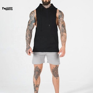 OEM Hommes été entraînement à capuche débardeur solide motif fermeture éclair impression numérique coton respirant séchage rapide bodybuilding sweats à capuche - Product Image 2