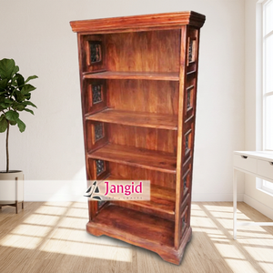 Estantería de Madera de 5 Niveles Estilo Vintage con Puerta Frontal Abierta, Mueble de Exhibición para Comedor, Armario, Muebles Indios - Product Image 3
