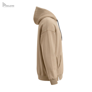 Custom Heavyweight 100% Cotton Fleece <b>Hoodie</b> Unisex Sand Khaki <b>Grey</b> Two Tone Pullover <b>Hoodie</b> with Chest Pocket Side Slits - Product Image 3