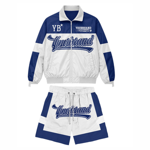 Ensemble de blousons universitaires Yourbrand pour hommes – Blanc et bleu, coupe sport, coupe-vent, fermeture éclair frontale, logo, idéal pour l'automne - Product Image 1